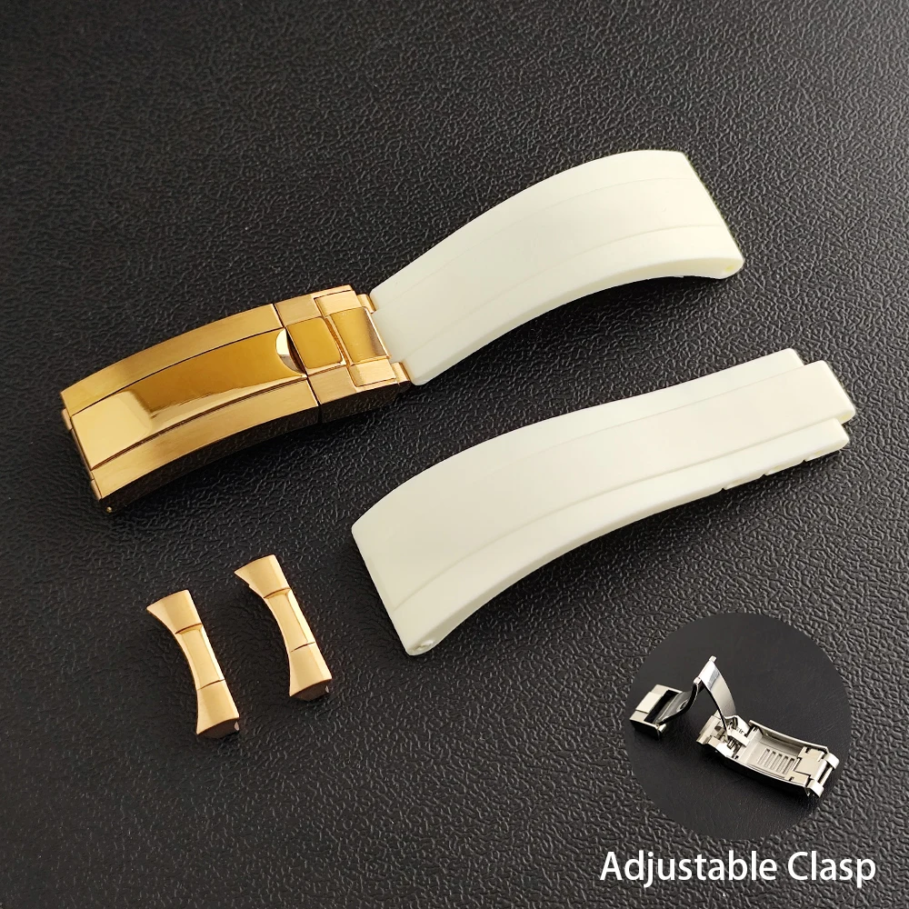 High Quality 20mm Watch Strap And Curved Watch Strap Ends Adjustable Rubber Watch Strap Fits 20mm Width VK63 Case Watch Parts image 3