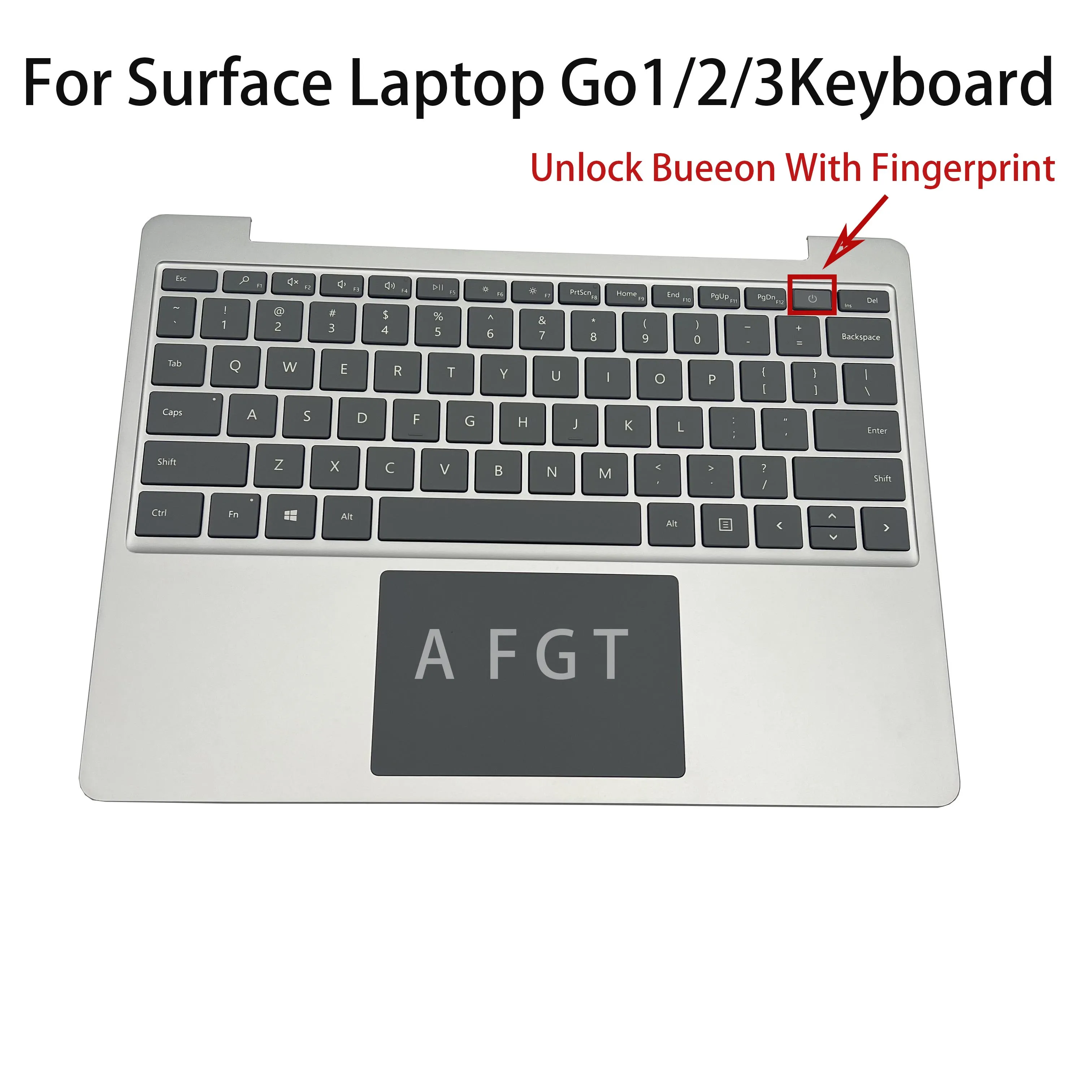 Clavier d'origine pour ordinateur portable Microsoft Surface, remplacement des claviers, bouton de déverrouillage avec empreinte digitale, argent 2/3 1943, GO1/2013