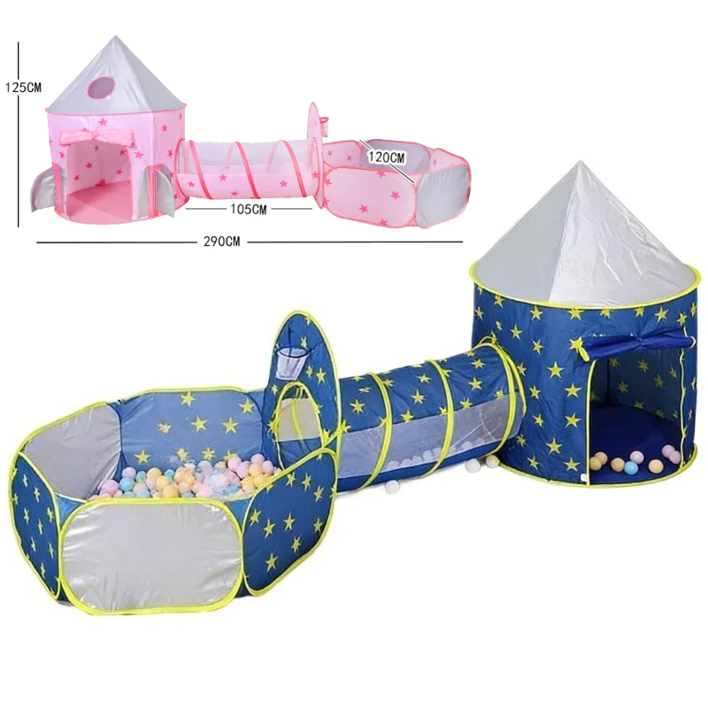 IMBABY Spielzelt mit Sternenmuster für Kleinkinder mit Baby-Bällebad und Spieltunnel, Kinder-Spielhaus für drinnen und draußen als Geburtstagsgeschenk