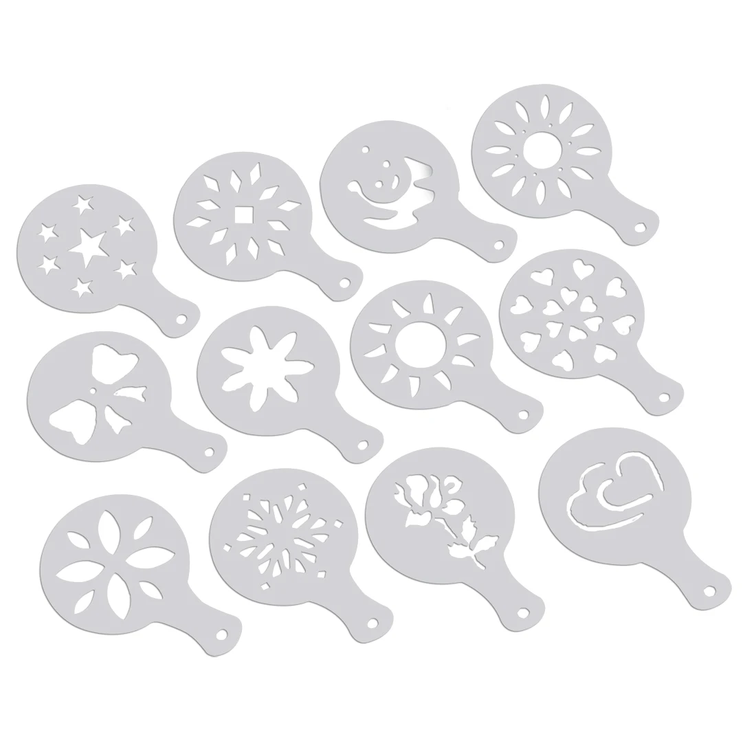 12 Pcs Cappuccino Coffee White Stencils Template Strew Flowers Pad Duster Spray