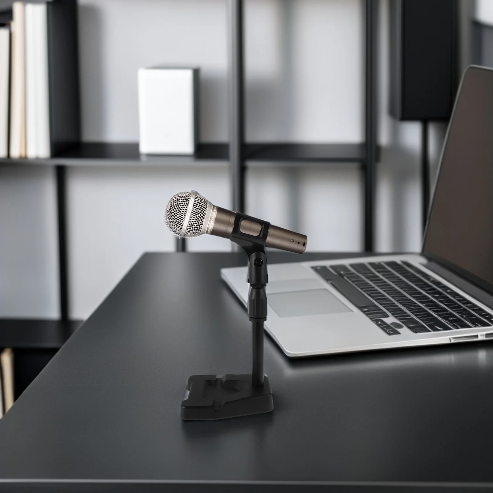 

Desktop Microphone Stand Black Metal Clamp 360 Degree Adjustable Tabletop Holder For Studio Podcast Live Streaming