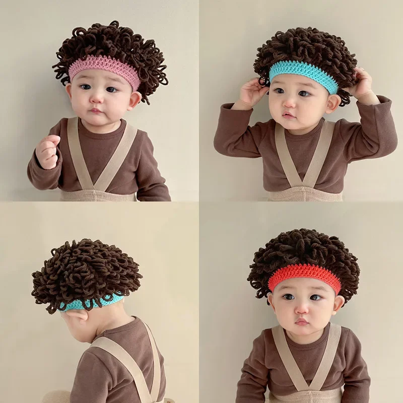 

One Piece Hat Baby Boys Autumn Winter Wig Cap Curly Hair Explosive Head Lovely Funny Fashion Outdoor Warm Soft