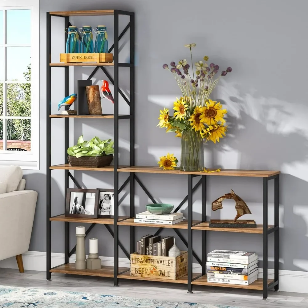 Book Shelves,9 Shelves Rustic 6-Tier Display Open Shelf Storage Organizer for Living Room,bookshelf