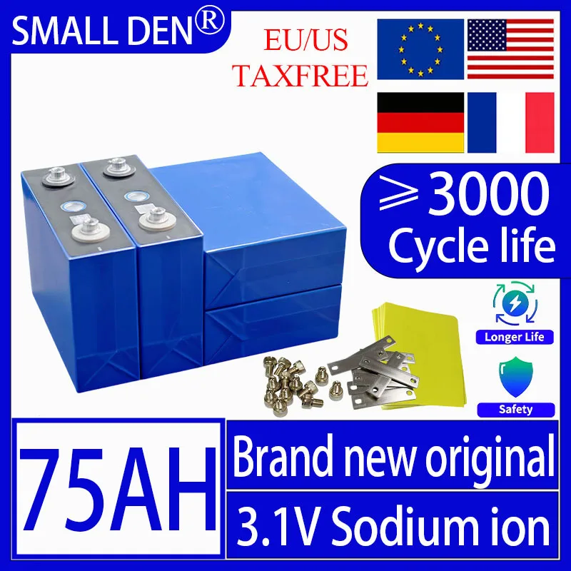 

Sodium ion battery 1-16PCS 3.1V 2.9V 75Ah 3C discharge 12V 24V electric vehicle and motorcycle solar inverter charging battery