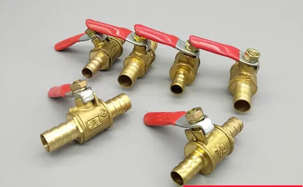 red handle small Valve 6mm-12mm Hose Barb Inline Brass Water Oil Air Gas Fuel Line Shutoff Ball Valve Pipe Fittings