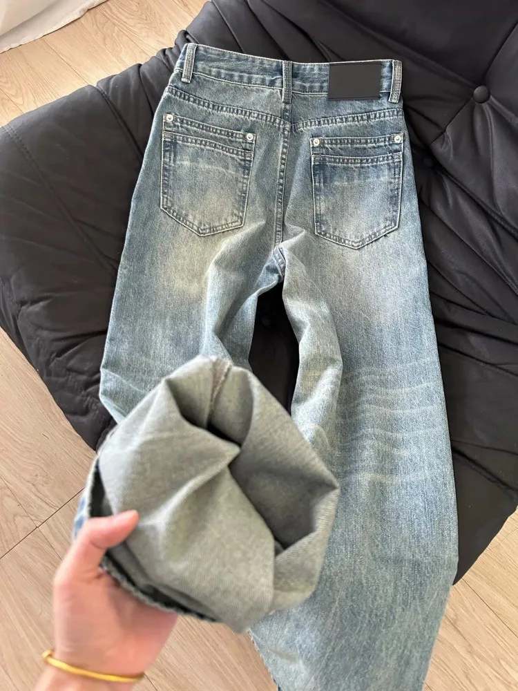 

Американские винтажные мужские джинсы свободного кроя с широкими штанинами, осенняя новинка, модный бренд, повседневные джинсы в уличном стиле