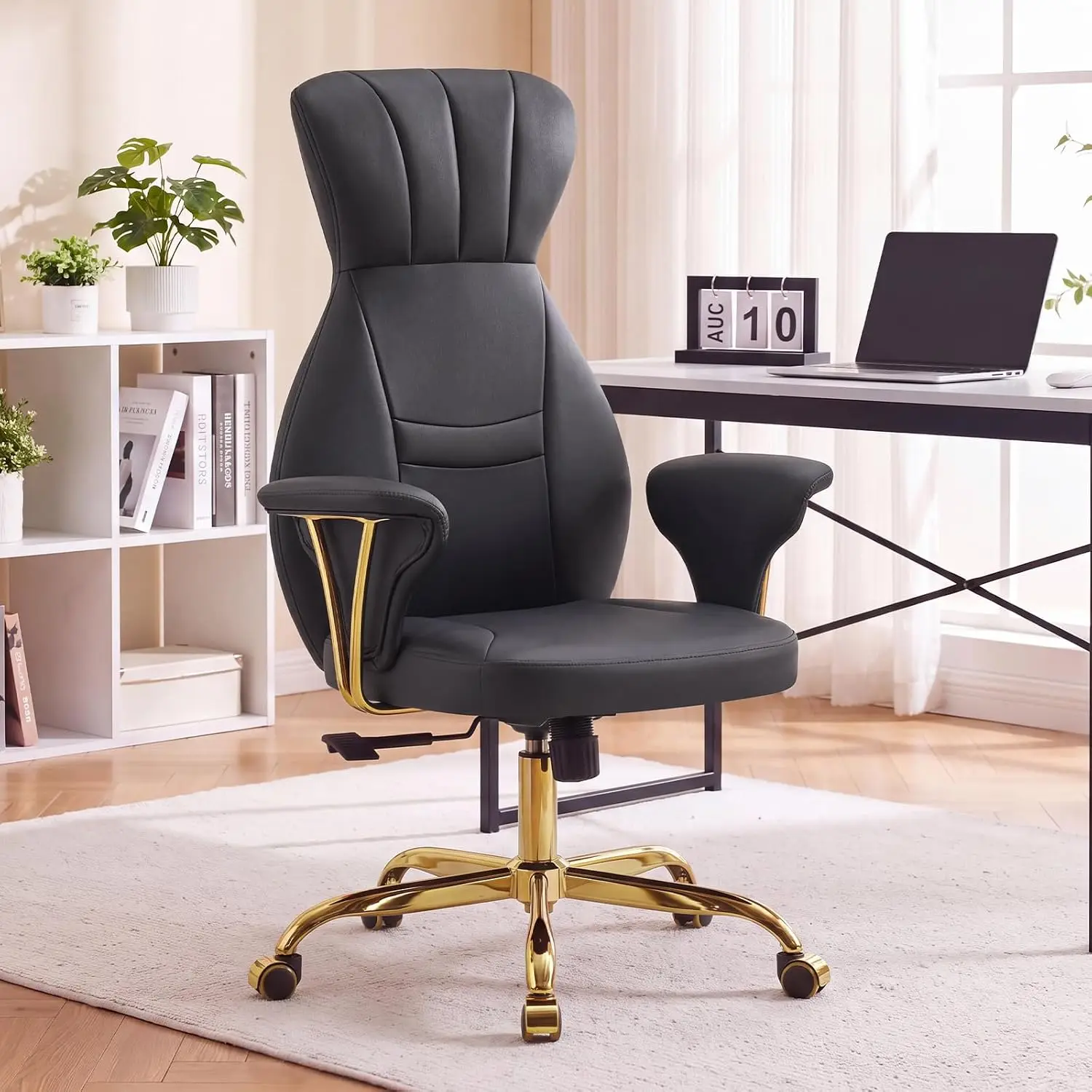 Leather High-Back Office Chair Ergonomic Adjustable Rotating Desk Chair with Lumbar Support Soft Armrests, Customized