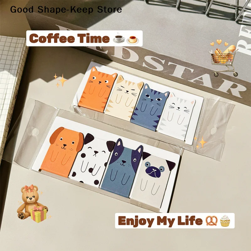 4pcs/set Cartoon Dog Cat Creative Stationery Gift Student Reward Back To Cute Animal Magnetic Bookmarks - School Present