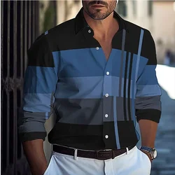 Striped Men's Business Casual 3D Printed Shirt Spring/Summer Lapel Long Sleeve Comfortable and Elegant Garment Top