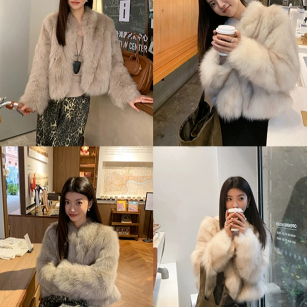 TAOP&ZA women's clothing 2024 winter new high-end artificial fur effect long-sleeved stand-up collar short coat jacket 1255768