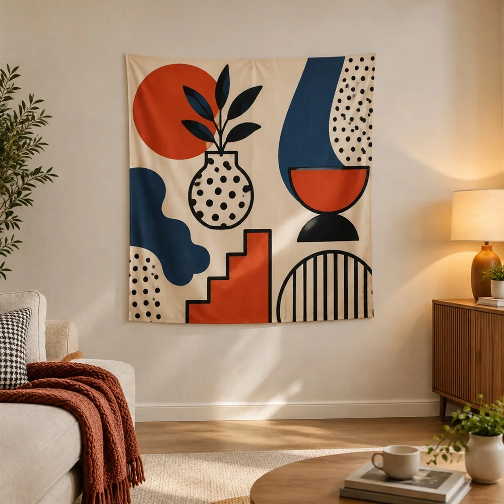 VIKAMA Bold Outline Geometry Clustered Groups Tapestry Wall Hanging, Postmodern Wall Decor Tapestries for Living Room Bedroom