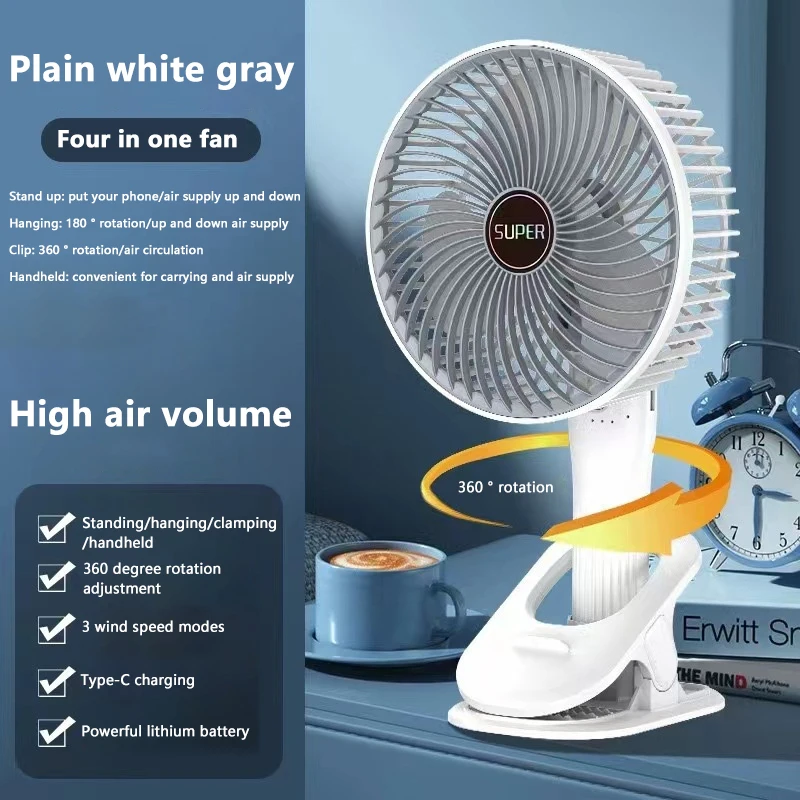 Clip-On Wall-Mounted Mini USB Fast Charging Cooling Fans Portable Handhold Desktop Air Cooler For Student Office 180 Degree