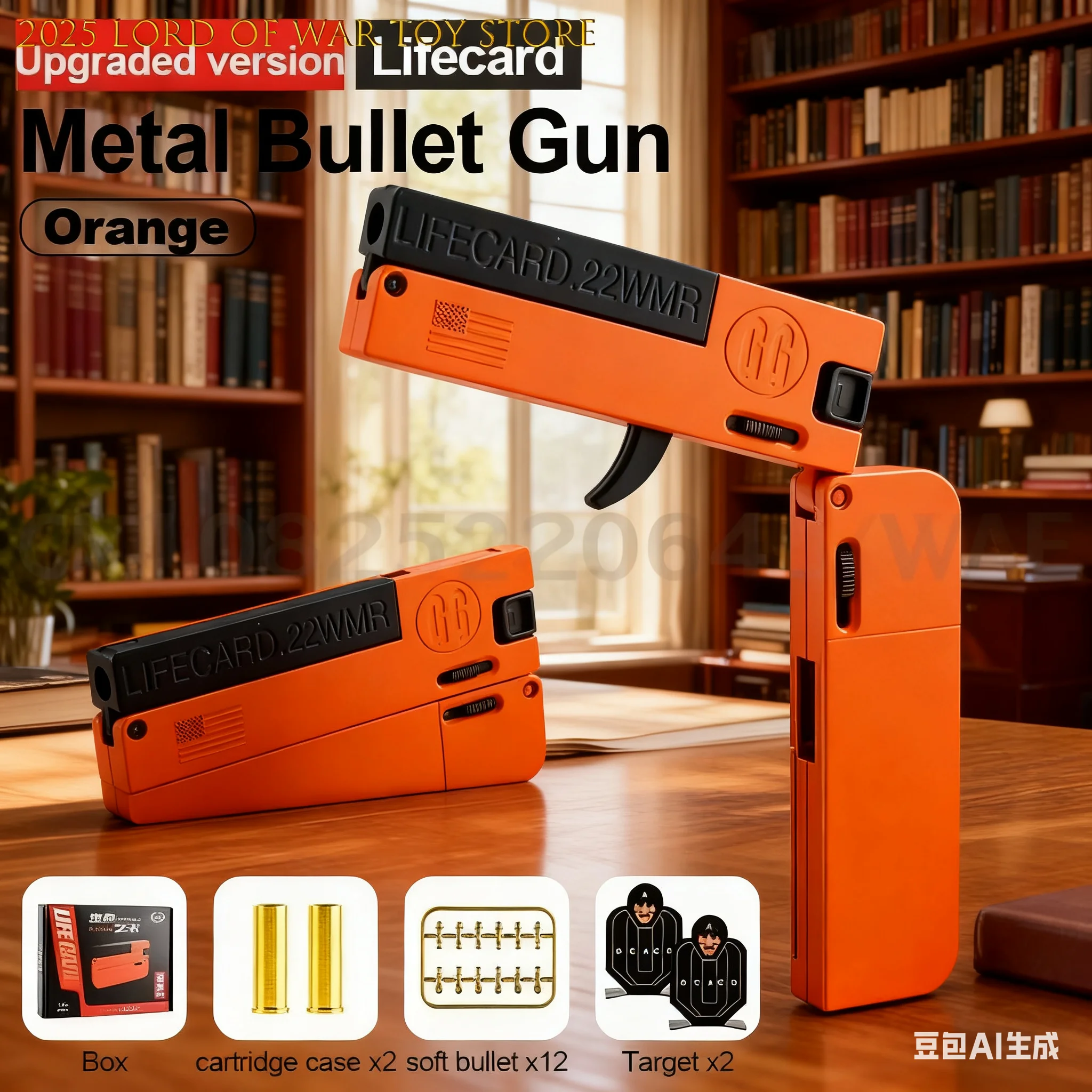 Lifecard pistola de brinquedo dobrável, pistola de brinquedo com balas macias, modelo de tiro de liga, adultos, crianças, meninos, presentes de aniversário