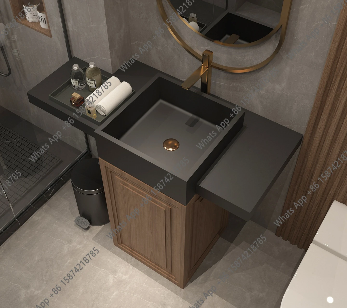 

Medieval style wood grain column basin bathroom wash basin custom countertop integrated designer model