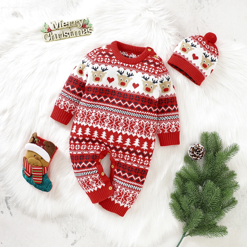 

Cute Baby Christmas Outfit Santa Claus Print Hooded Jumpsuit Matching Socks Set 0-24 Months Holiday Gift