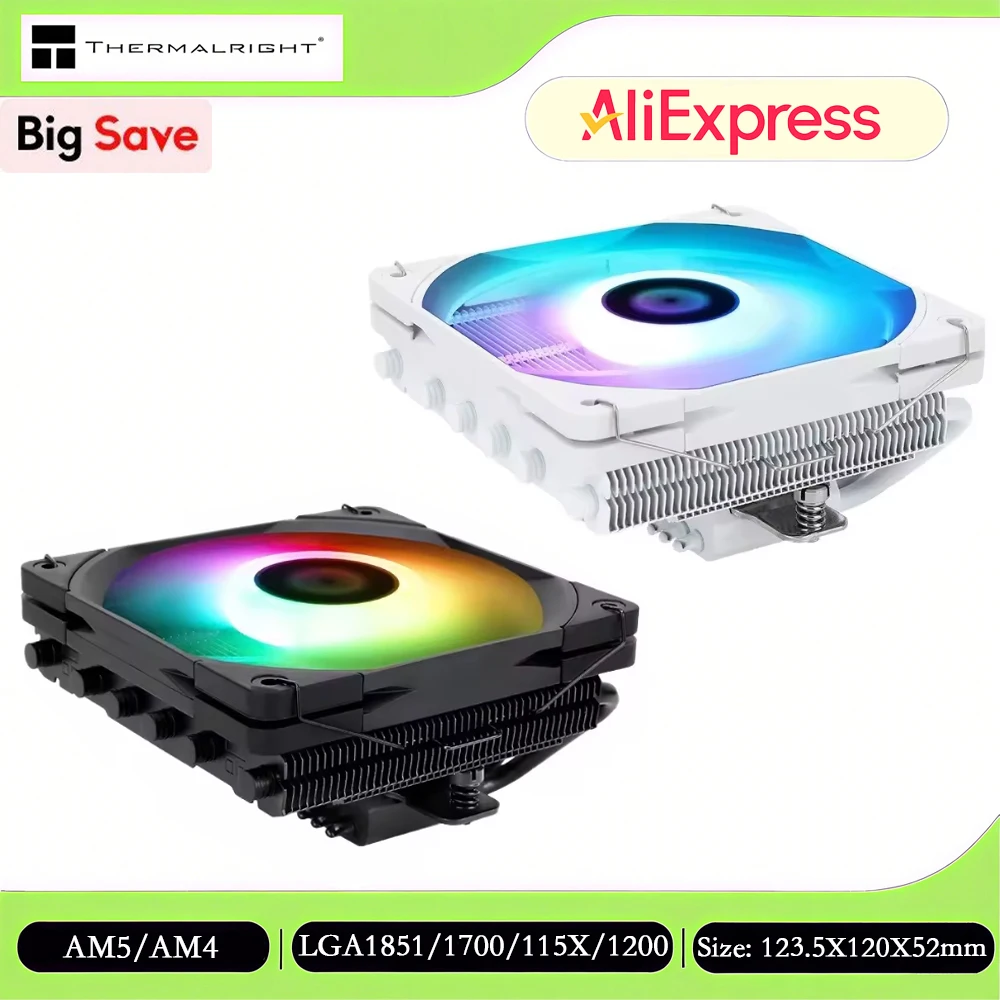 

Thermalright AXP120-X67 Черный воздушный охладитель процессора ARGB с ШИМ-вентилятором 120 мм, 6 тепловых труб, воздушный охладитель для AM4 AM5 Intel 115X/1200