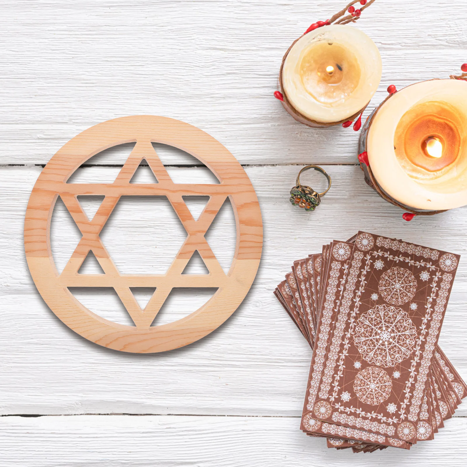 

Wooden Pentacle Carved Pentagram Altar Tile Natural Grain Ritual Home Decor For Ceremony Sacred Wood Ornament