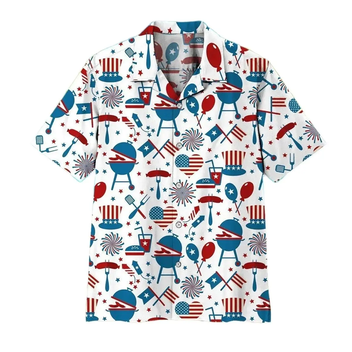 

Summer Fashion New Hawaiian Casual Men's Shirt American Flag Pattern Print Large Size Lapel Men's Short Sleeve Top