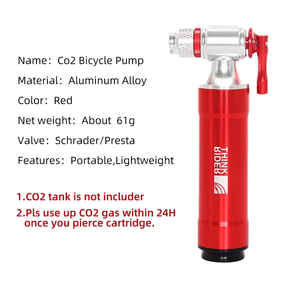 ThinkRider Red CO2 Pump For Bicycle Schrader Presta Adapter Bike Inflator Aluminum Tire Tube Mini Size MTB Pumps CO2 Cartridge