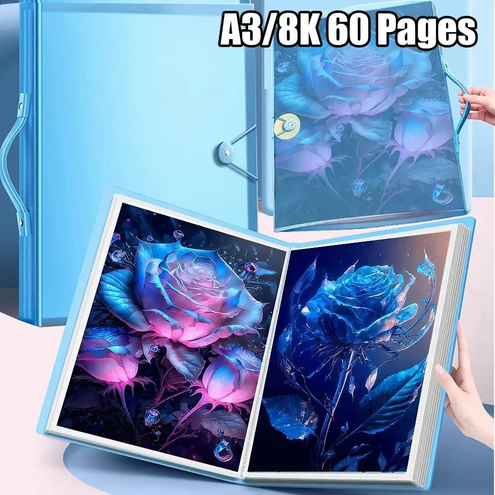 

1Pcs Diamond Painting Painting Storage Book A3/8K 60 Pages Presentation Portfolio Clear Pockets Large Capacity Stationery Tool