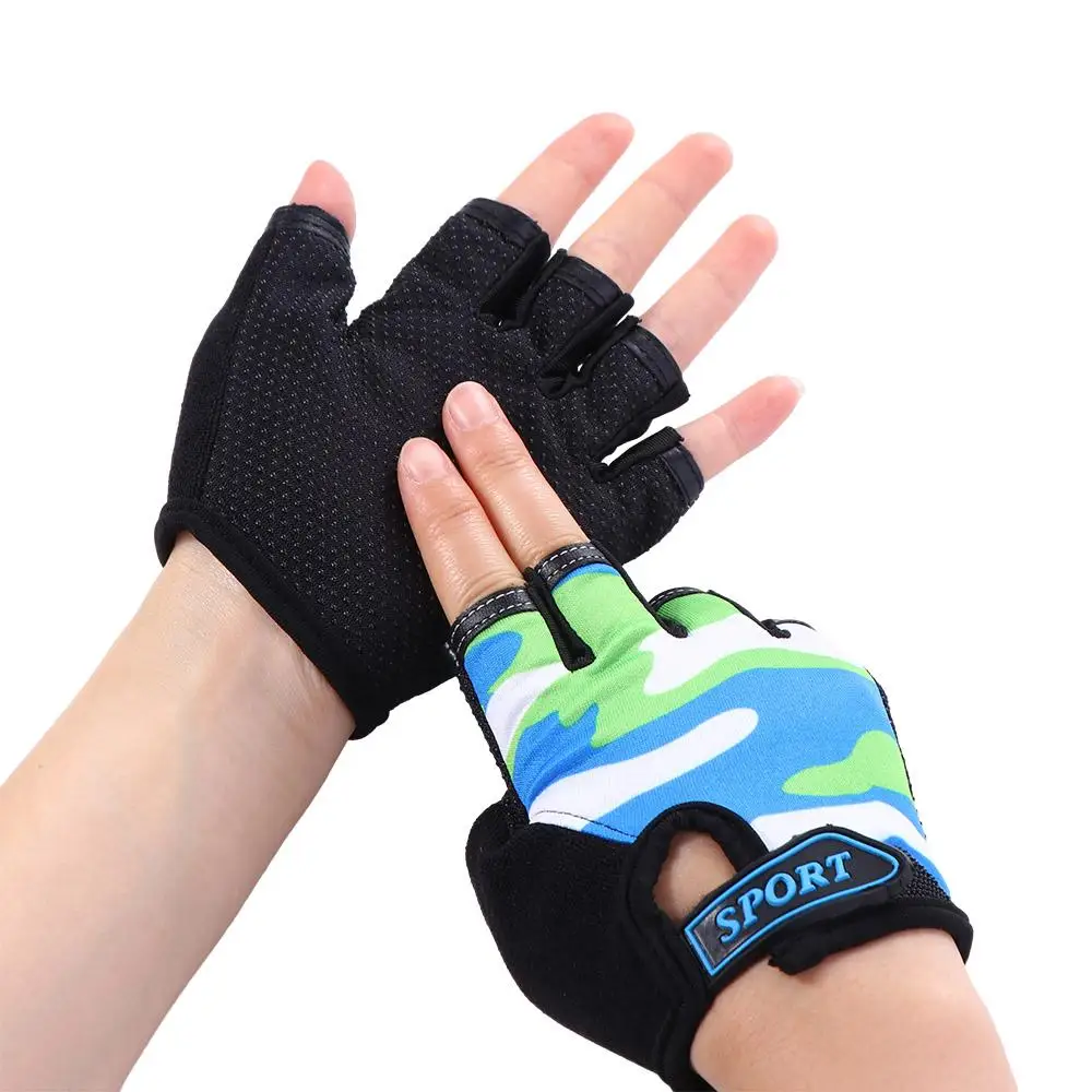 Mitaines de vélo de Camouflage Anti-transpiration, élastiques, respirantes, équipement d'équitation, gants demi-doigt, gants de cyclisme pour enfants