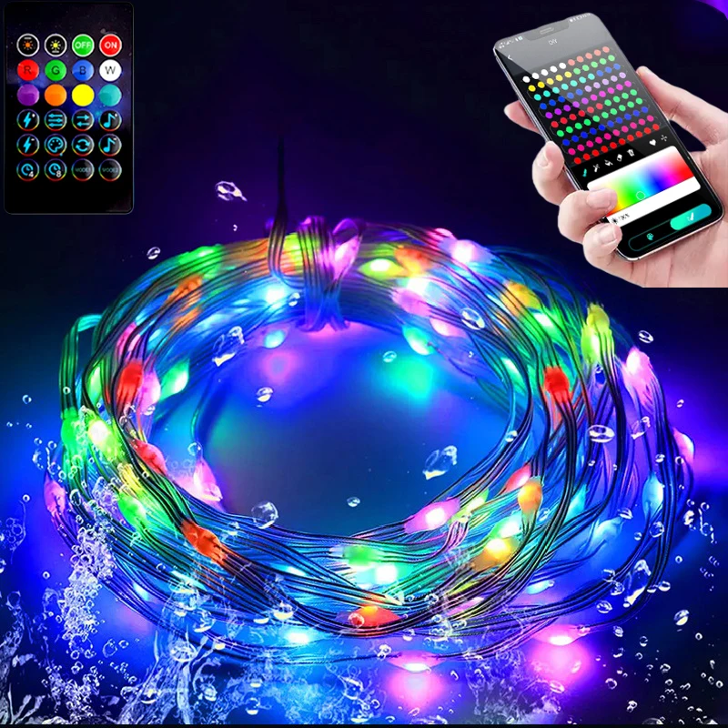 Dc 5v tira led luzes de fadas rgbic sonho cor natal led string luz regulável bluetooth app controle decoração festa em casa