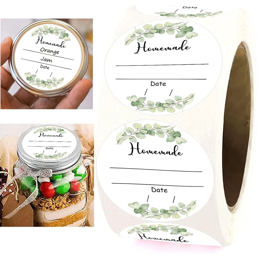 Watercolor Green Plants Canning Sticker Round Food Labels 2inch Write on Date Contents Canning Jar Lids Labels with Lines 500Pcs