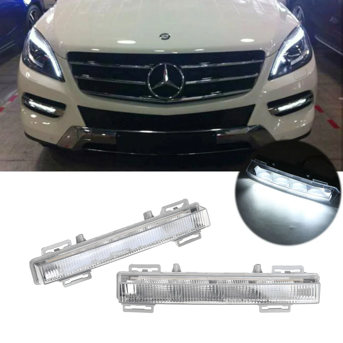 2PCS Daytime Running Light DRL Fog Lamps For Mercedes Benz W166 ML350 ML400 X204 GLK350 2012-2015 2049065501 2049065401