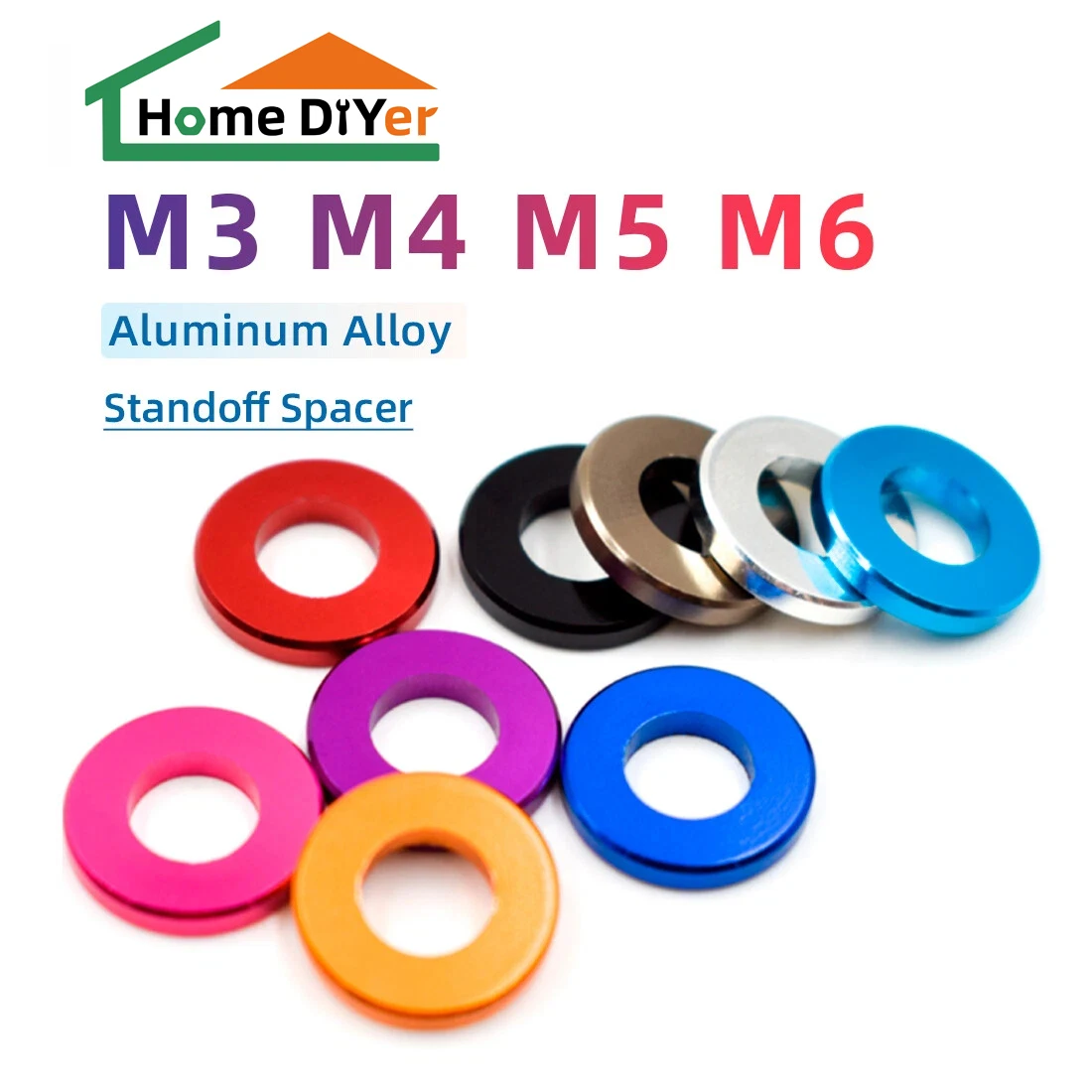 

M3 M4 M5 M6 M8 M10 Corlorful Aluminum Flat Gasket washer for RC Part 10PCS
