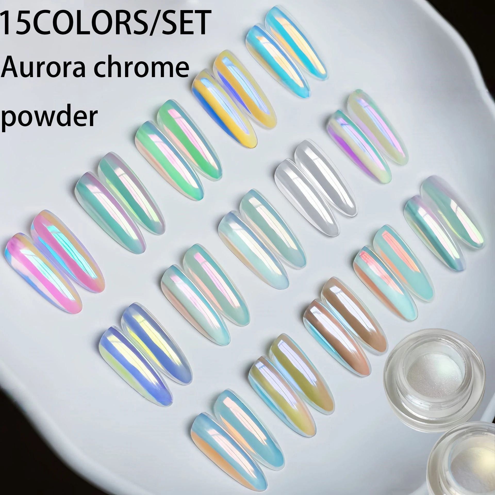 

15 bottles Aurora Chrome Nails Powder Chameleon Nail Metallic Effect Mirror Nail Powder Dust Nail Art Pigment Nails Decoration