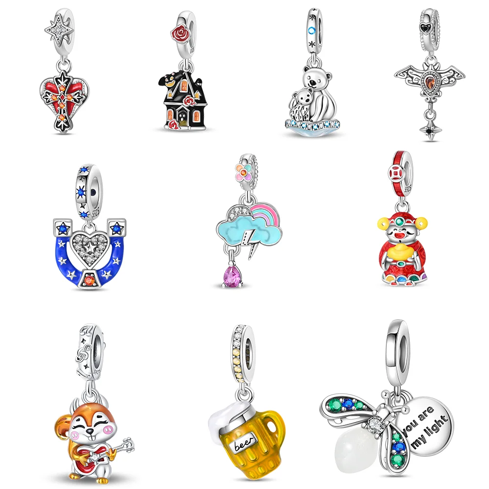 Versilbertes Statement-Charm-Armband mit schimmernden Kristallen und Emaille-Verzierungen, hypoallergen, trendiges Geschenk.