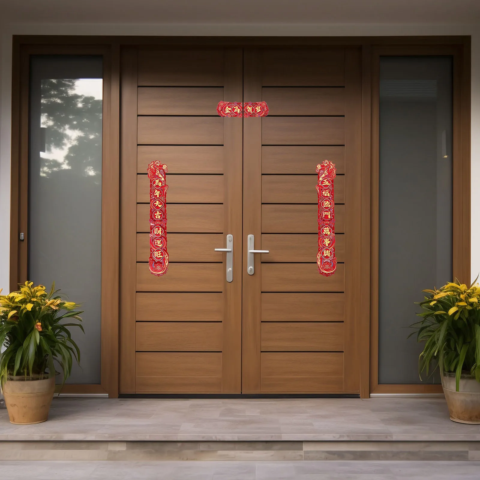 

3Pcs Chinese New Year Horse Theme Couplets Spring Festival Decorations Sticky Door Wall Decals for Year of The Horse Festive