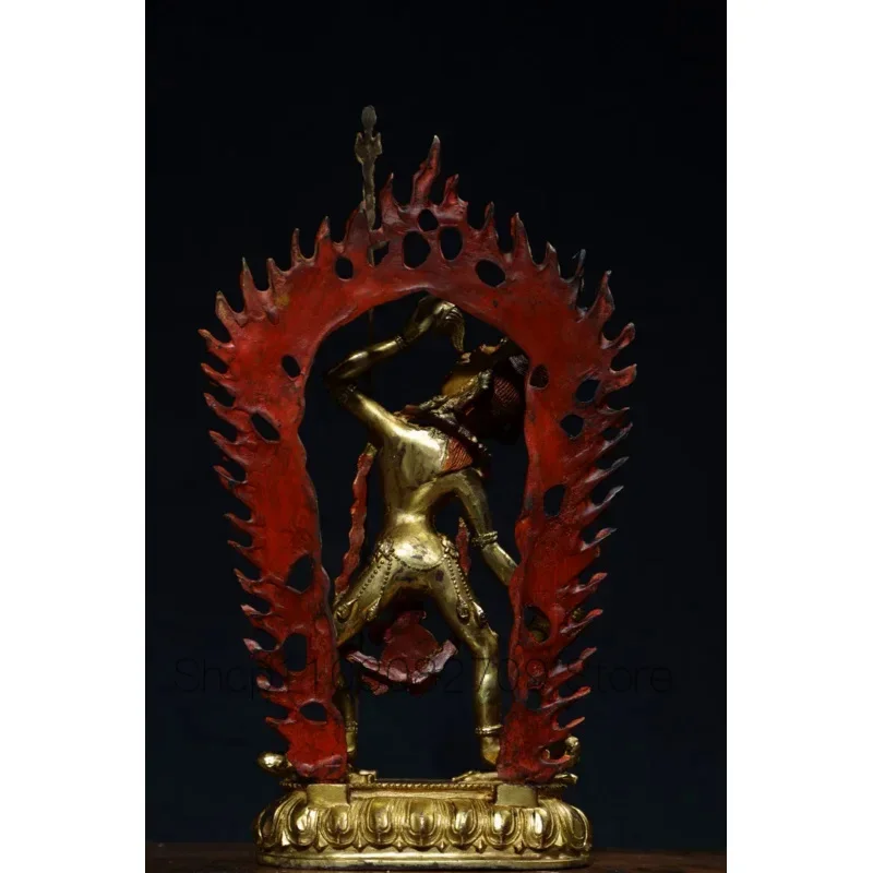 Temple Collection Old Bronze Cinnabar Gilded Face Painting DAKINI Backlight Compassionate Goddess Worship Hall