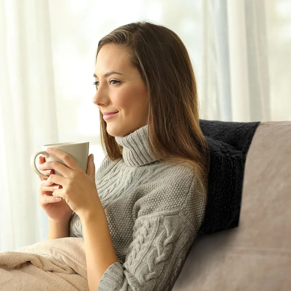 Faux Lambswool Sofa Cervical Support Pillow with Storage Pocket Slow-rebound Armchair Cervical Support Non-slip Zipper