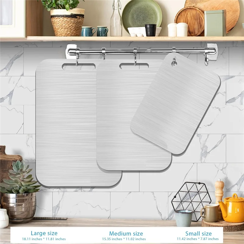

AD30-3Pcs Dishwasher Safe Stainless Steel Chopping Boards 304 Double Sided Cutting Boards(3 Sizes)