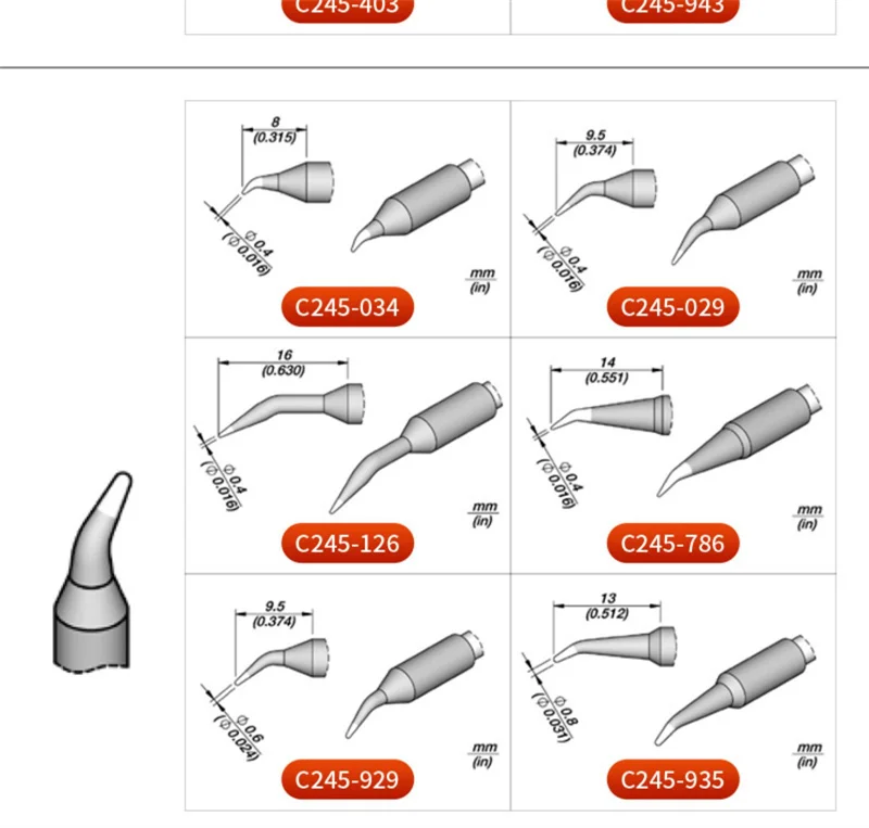 C245-029/030/406/407/710/731/741/747/937/938/939/943/944/945/951/957/966 Soldering Iron Tips for JBC SUGON AIFEN A9pro