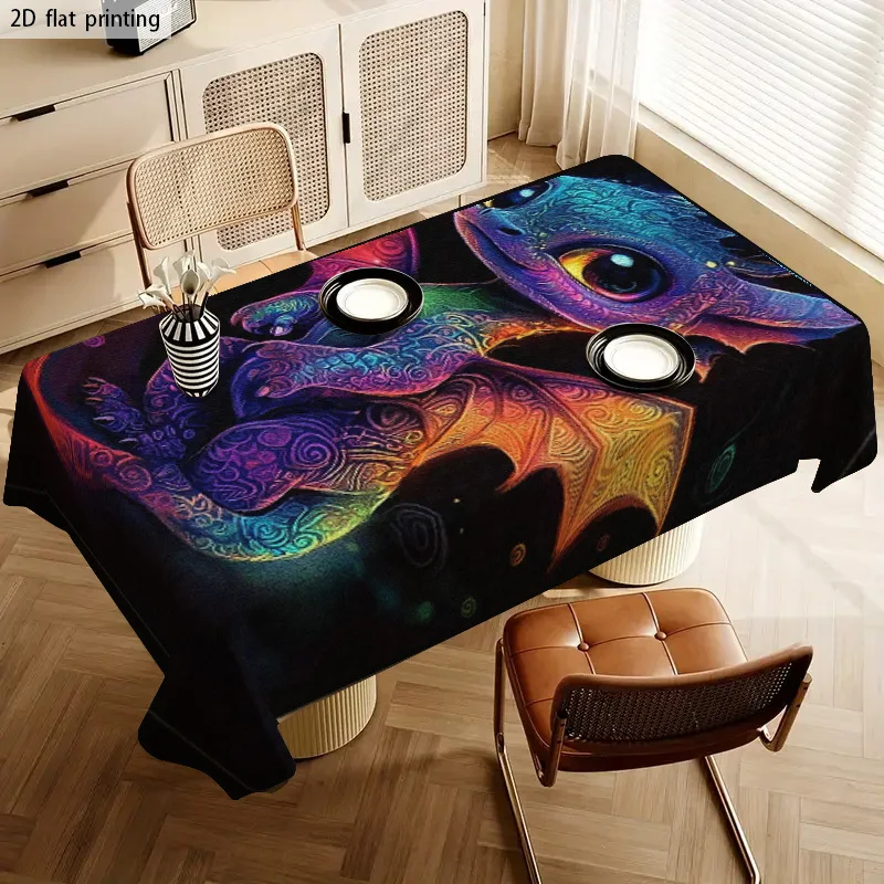 Vibrant Psychedelic Art Tablecloth Waterproof Spillproof Dining Table Cover for Home Decor
