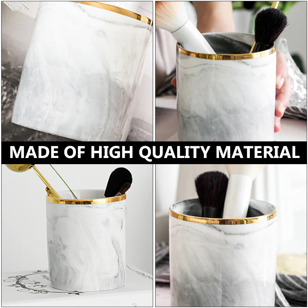 1 قطعة حامل أقلام رخامية مدمج خفيف الوزن مستوحى من الشمال صندوق تخزين مكتبي لأقلام فرش المكياج والمدرسة المكتبية #3