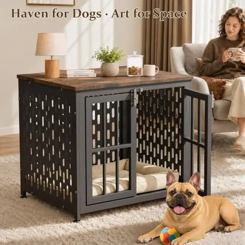 Heavy Duty Dog Crate Furniture, 26 inch Dog Crate for Small Dogs Aged Black | Escape Proof Dog Crate with 2 Latches