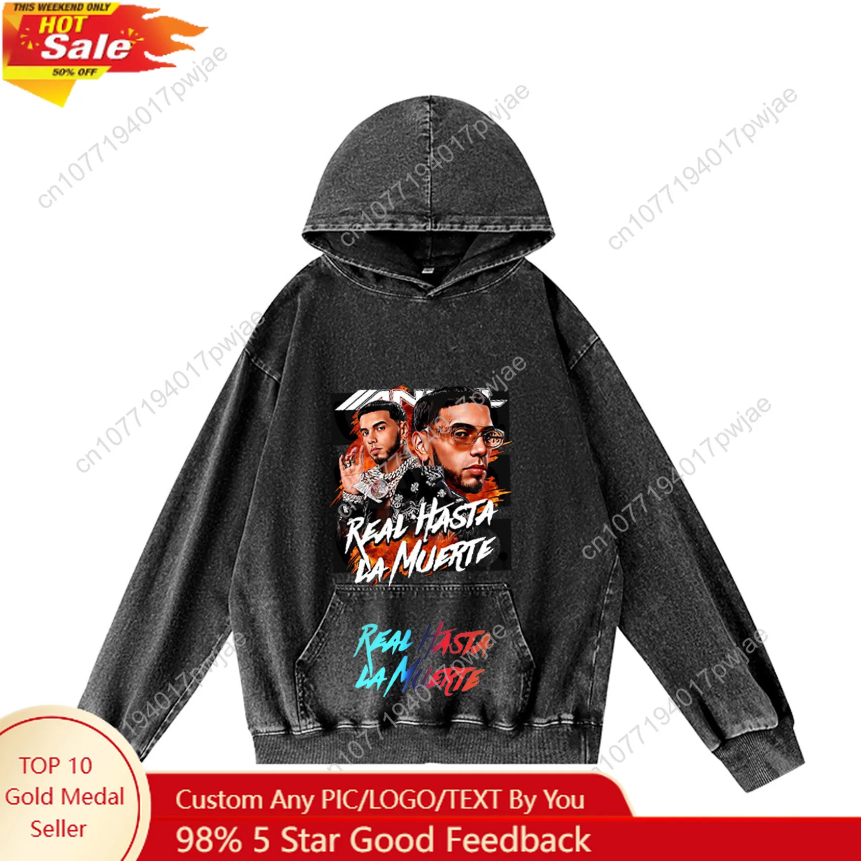 

Anuel AA Real Hasta la Muerte Hoodie Hooded Sweatshirt Men Woman Vintage Pullover Sweatshirt Pocket Oversized Customized Top