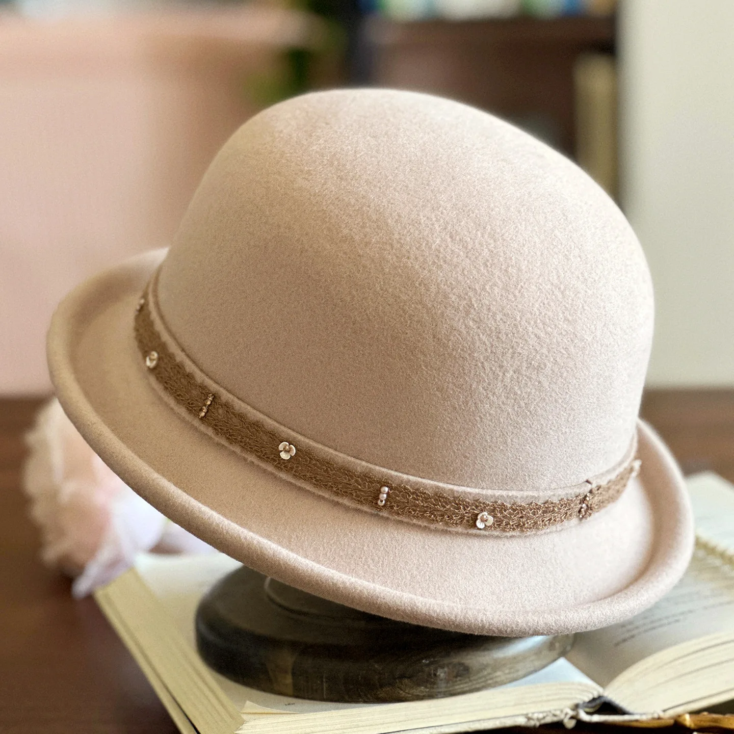 Japanischer koreanischer Stil aus 100 % Wolle mit kurzer Krempe, weich gefilzter Fischerhut, elegante Winter-Fischermütze mit rundem Oberteil