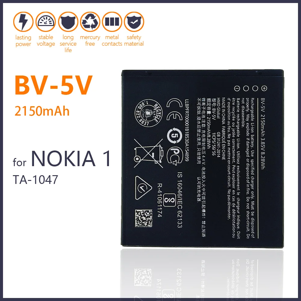 

100% Original BV-5V Battery For Nokia 1 TA-1047 BV 5V bv5v 2150mAh Phone In Stock New Batteries+Tracking number