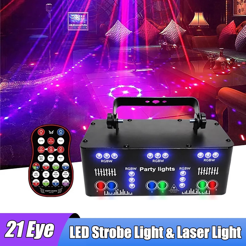 

21 Eye RGB Disco DJ Beam Laser Light Projector DMX Remote Strobe Stage Lighting Effect Xmas Party Holiday Halloween Lights