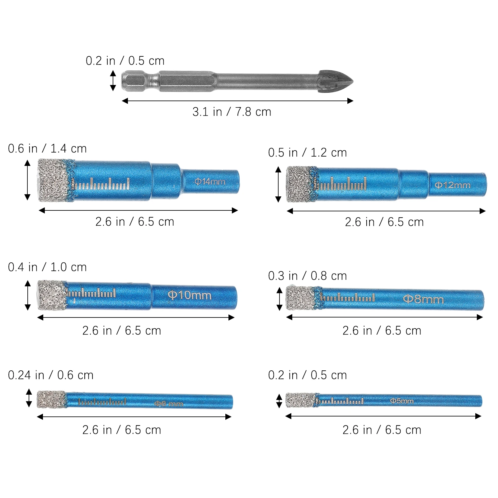 

1 set Diamond Drill Bits Hex H Tile Drilling Tools Steel Hole Punch Cross Cutter Glass Porcelain Ceramic Marble