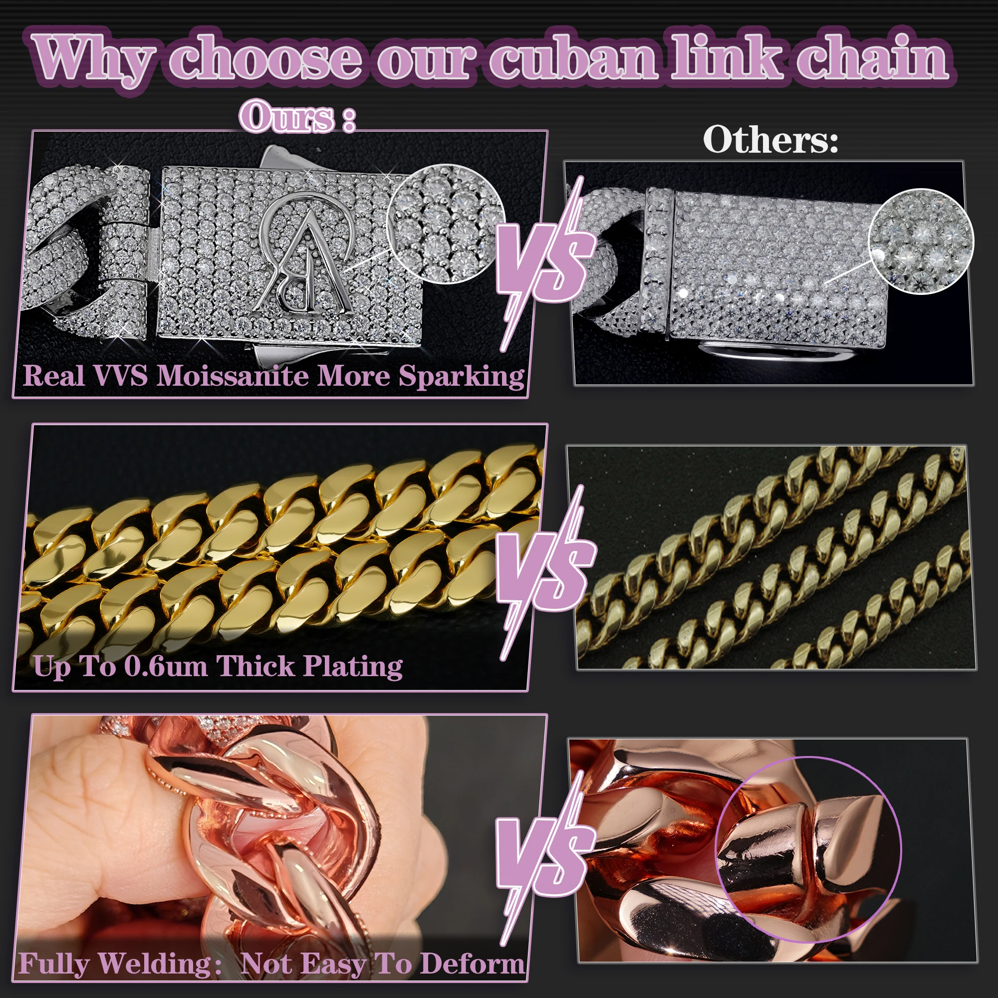 18MM Miami Cuban Link Chain VVS Moissanite Iced Out Rose Gold Plated Cuban Necklace Hip Hop Fine Jewelry Cuban Link Chain，
