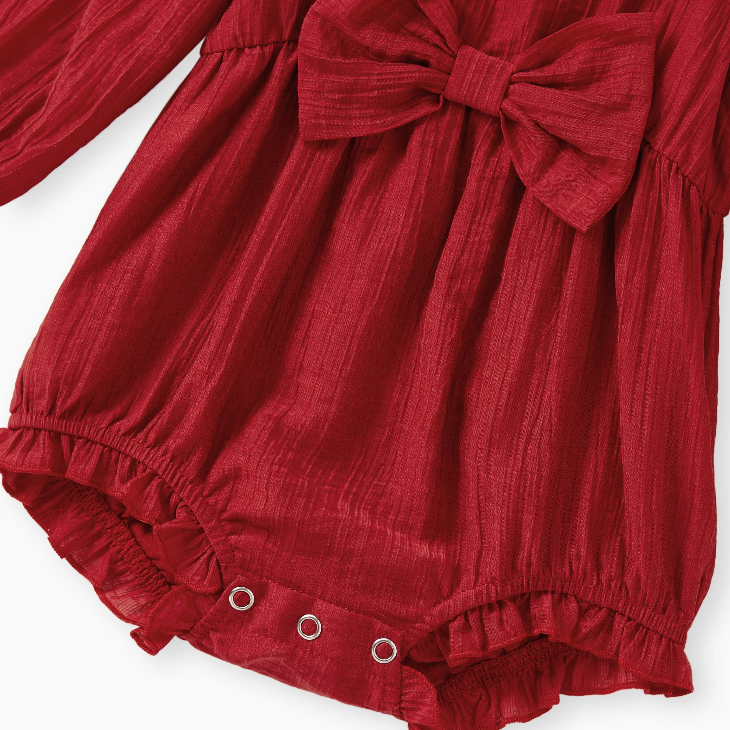 PatPat Family Matching Outfits Red Ribbed Cardigan Long Sleeves Bow Detail Shirred Back Tiered Dress Party