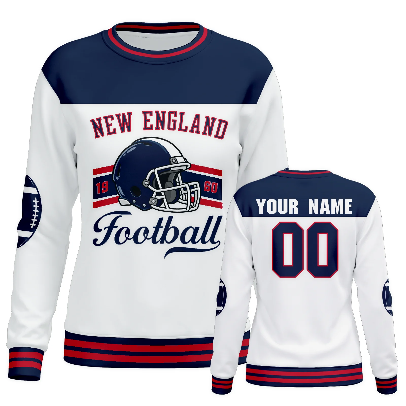 Custom New England City Sweatshirt for Women, Personalized Name Number Logo Crewneck Sweatshirt, Game Day Football Sweatshirt