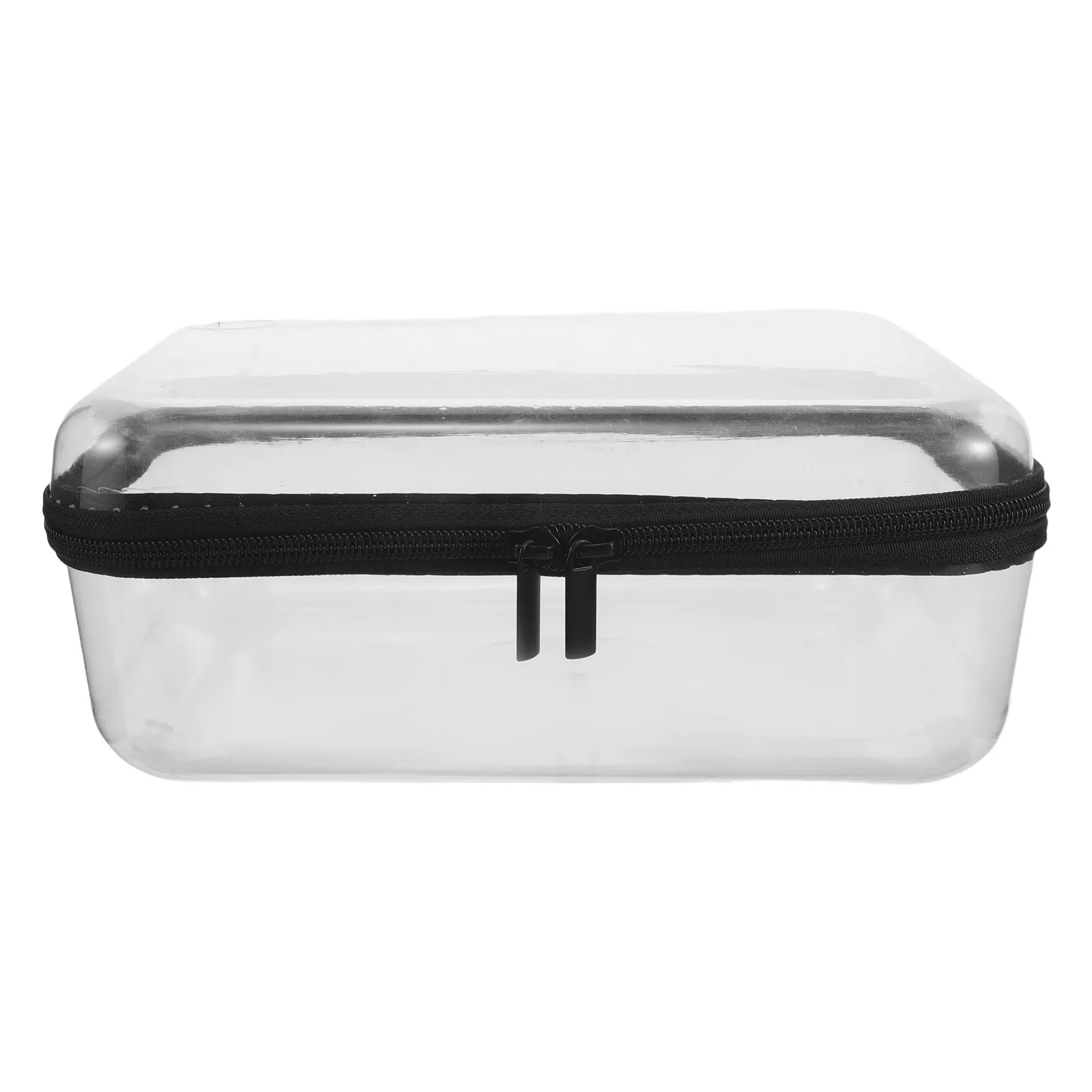 Hard Shell Clear Zipper Case 10x8x4 Inch Spacious Crush-Resistant Toiletry Bag for Makeup Diapers Snacks Home Office Transparent