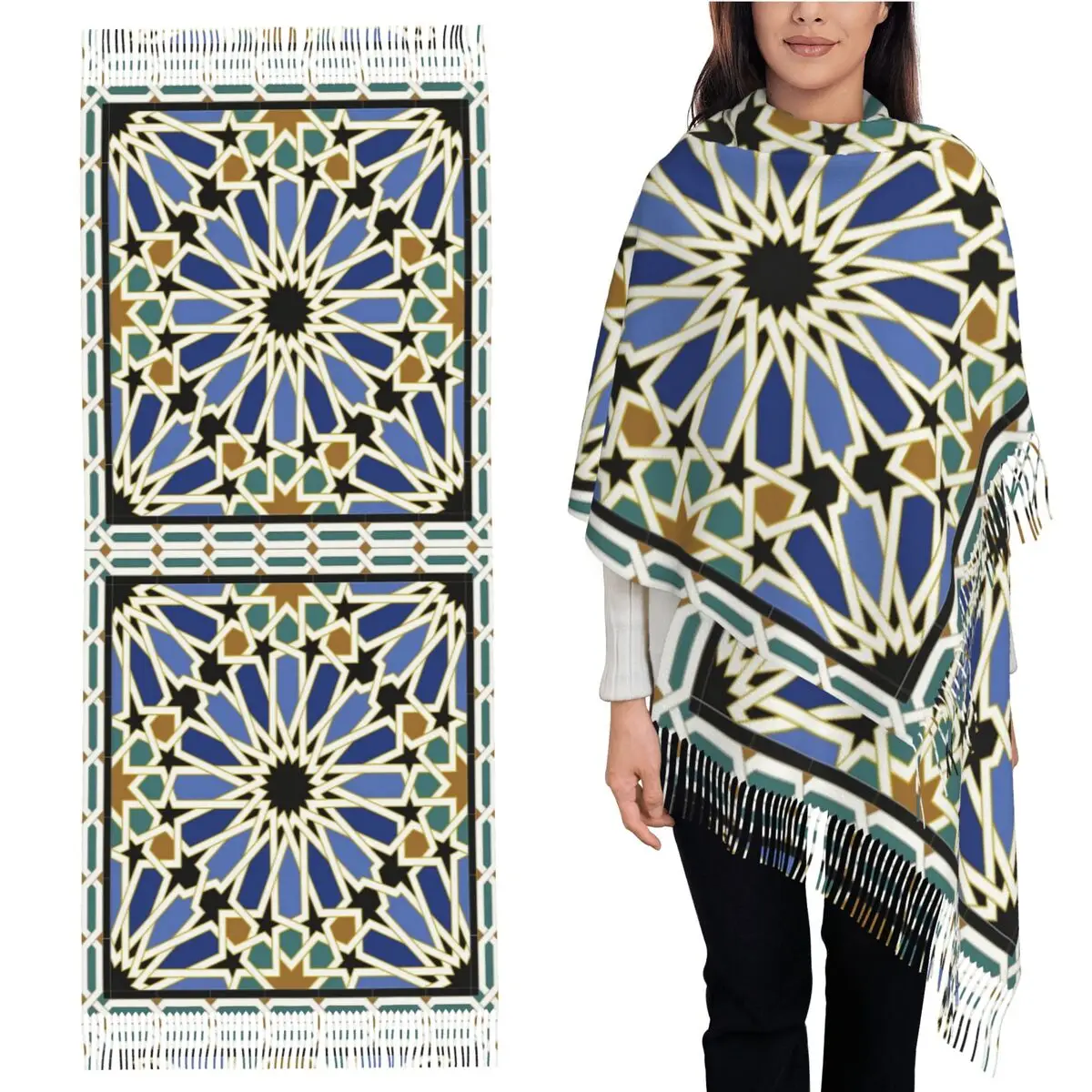 

Arabic Tile I Scarf Tassel Scarves Women Soft Warm Shawls and Wraps Large Fall Winter Shawl Wrap