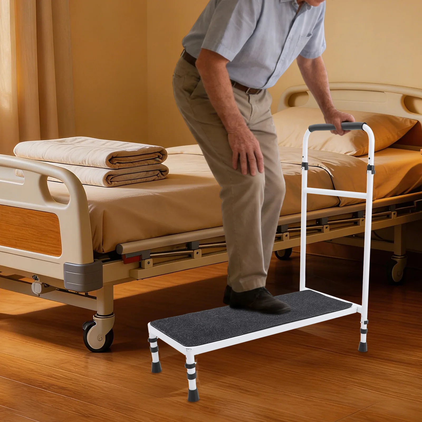 

77*30cm/30.31*11.81in Bedside Step Stool, Elderly Bed Step, Adjustable Height: 86.5-99cm Heavy Duty Bed Step with Stable Assist Rail For The Elderly, People With Hip Or Leg Injuries